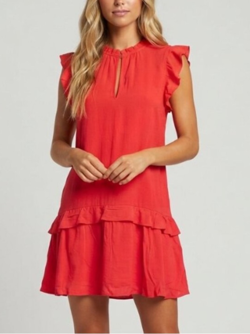 PINCH Red Ruffle-Sleeve Tiered Shift Mini Dress Size Medium 39948